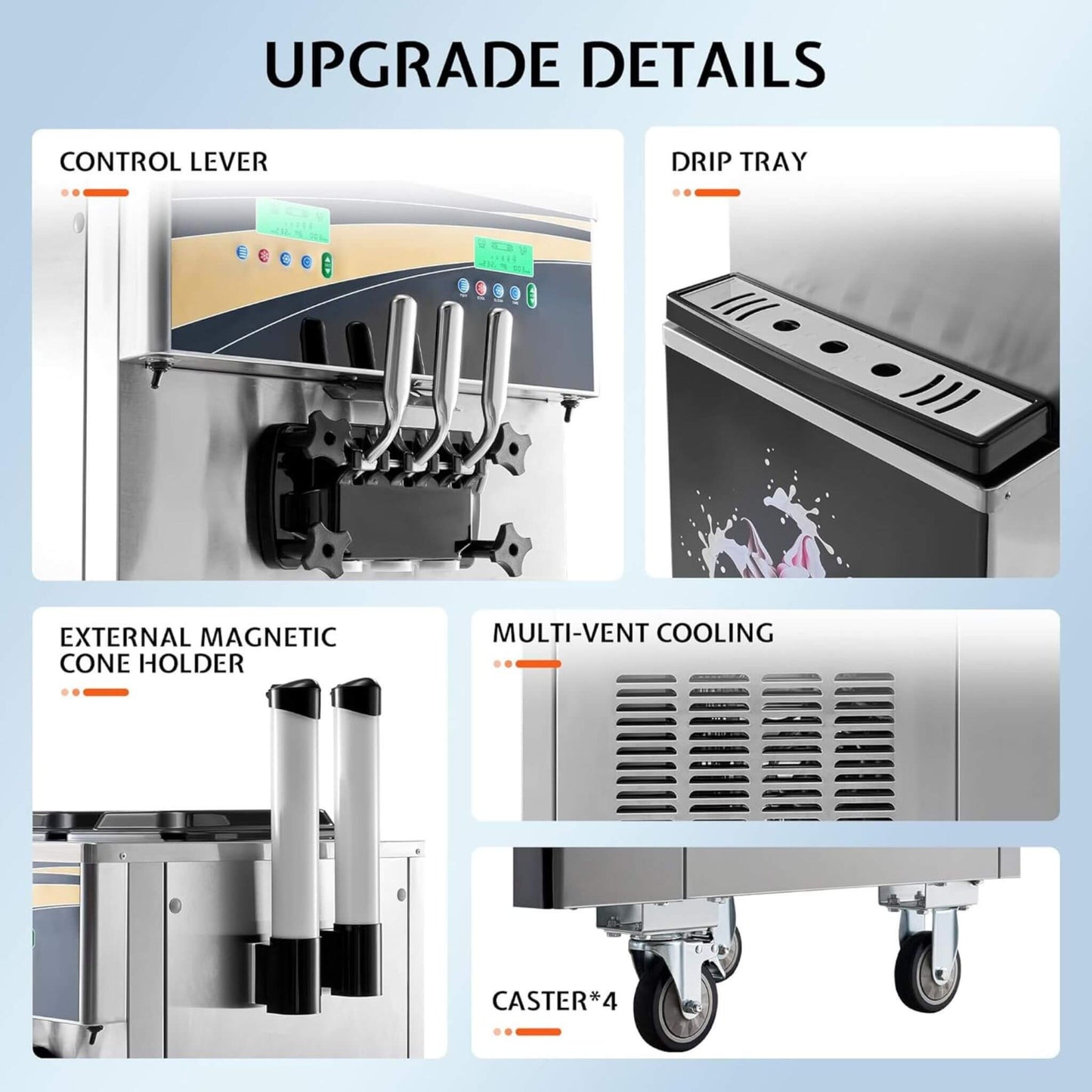 Heavy-Duty 45L/H 3-Flavor Dual Compressor Commercial Soft Serve Ice Cream Machine