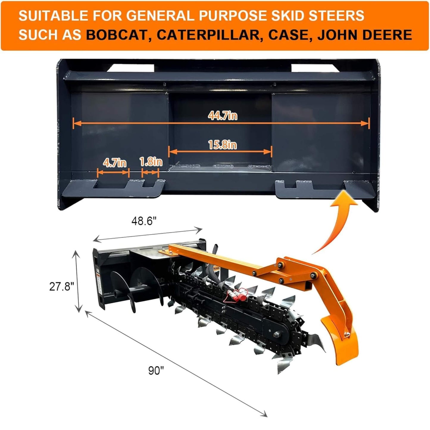 Heavy-Duty 48-Inch Skid Steer Attachment Trencher with Auger