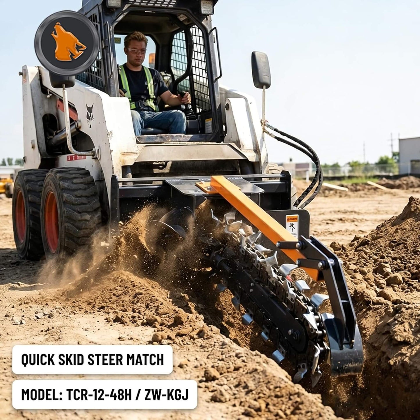 Heavy-Duty 48-Inch Skid Steer Attachment Trencher with Auger