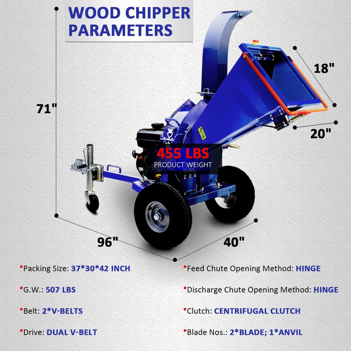 Heavy-Duty 5-Inch 15HP 420CC Gas Towable Disc Wood Chipper Shredder with Recoil Start