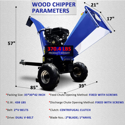 Heavy-Duty 5-Inch 15HP 420CC Gas Drum Wood Chipper Shredder with Electric Start and Tow Hitch