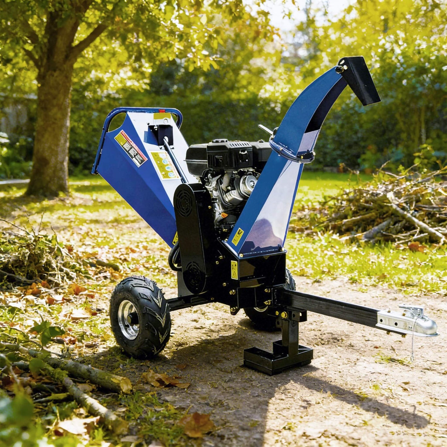 Heavy-Duty 5-Inch 15HP 420CC Gas Drum Wood Chipper Shredder with Electric Start and Tow Hitch