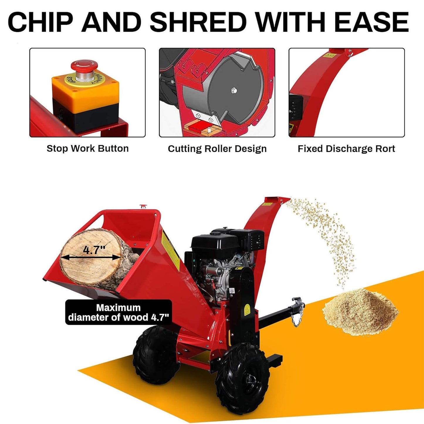 Heavy-Duty 5-Inch 420CC 15HP Towable Gas Wood Chipper Shredder Mulcher