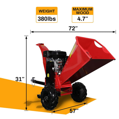Heavy-Duty 5-Inch 420CC 15HP Towable Gas Wood Chipper Shredder Mulcher