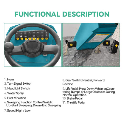Heavy-Duty 51-Inch Electric Ride-On Floor Industrial Sweeper with Dustbin & Water Tank