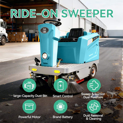 Heavy-Duty 51-Inch Electric Ride-On Floor Industrial Sweeper with Dustbin & Water Tank
