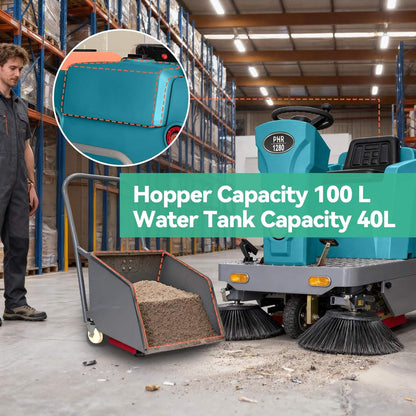 Heavy-Duty 51-Inch Electric Ride-On Floor Industrial Sweeper with Dustbin & Water Tank