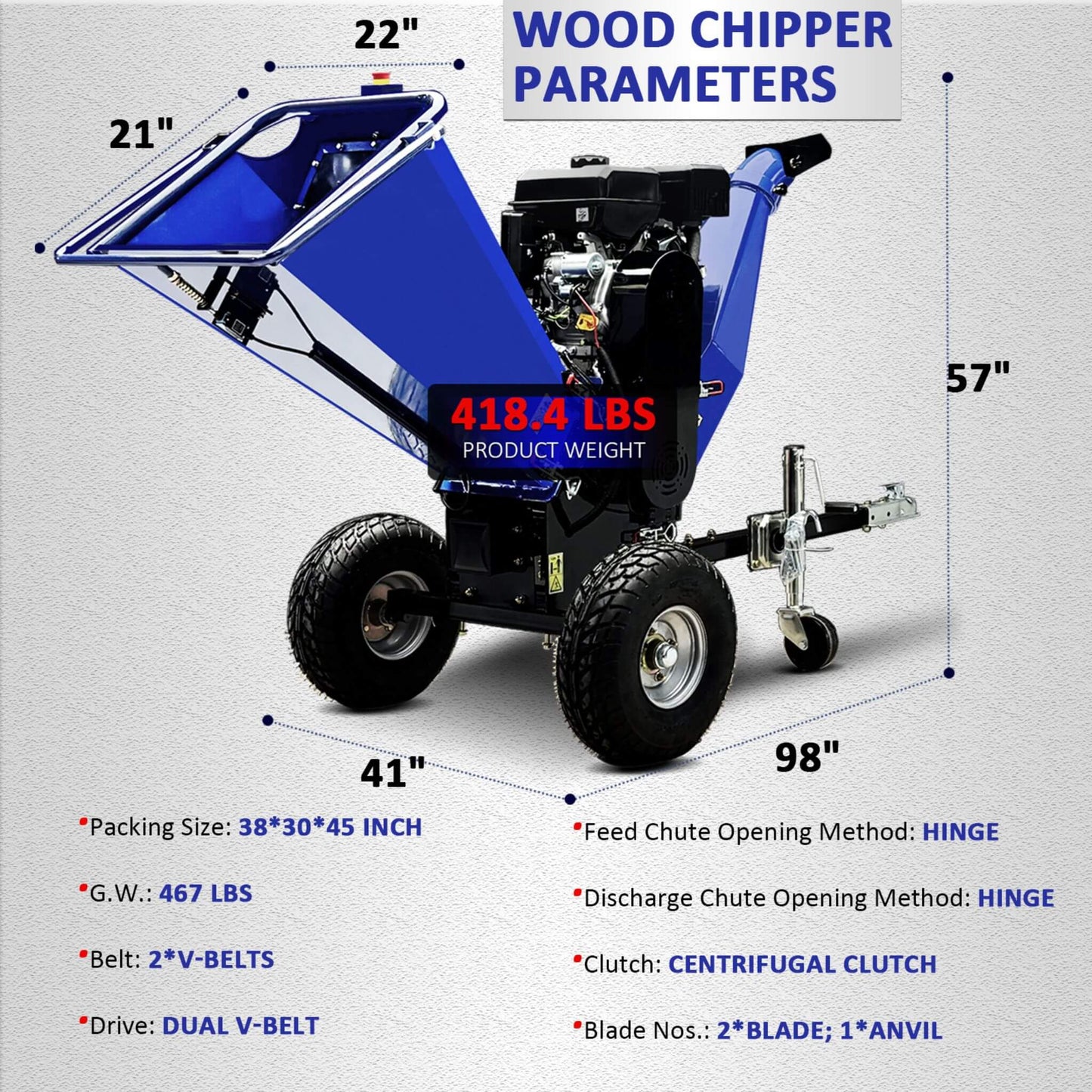 Heavy-Duty 6-Inch 15HP 420CC Towable Gas Drum Wood Chipper Shredder with Electric Start