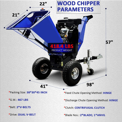 Heavy-Duty 6-Inch 15HP 420CC Towable Gas Drum Wood Chipper Shredder with Electric Start