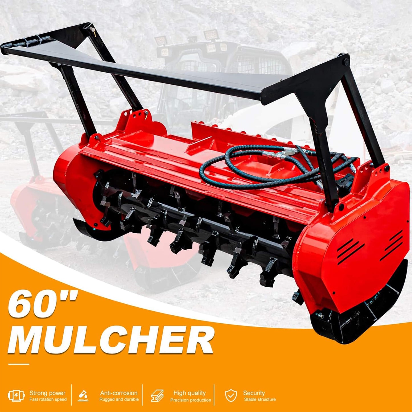 Heavy-Duty 60-Inch Hydraulic Forestry Mulcher Skid Steer Loader Attachment