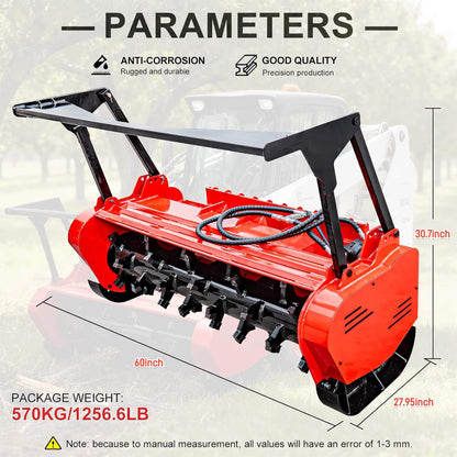 Heavy-Duty 60-Inch Hydraulic Forestry Mulcher Skid Steer Loader Attachment