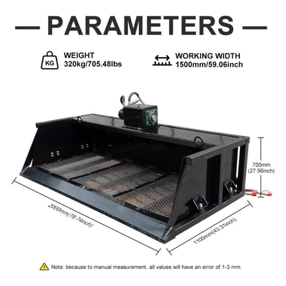 Heavy-Duty 60-Inch Topsoil Screening Skid Steer Bucket Attachment