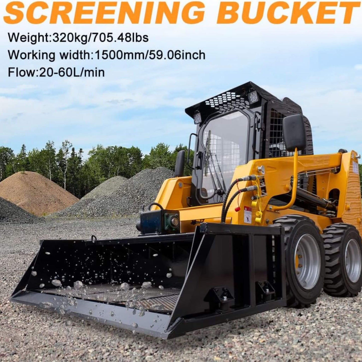 Heavy-Duty 60-Inch Topsoil Screening Skid Steer Bucket Attachment