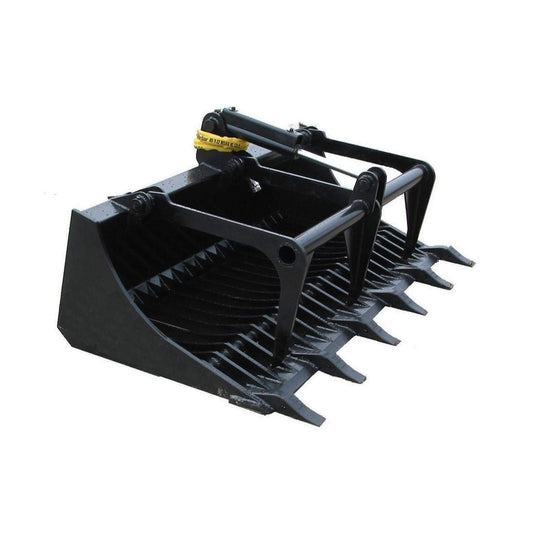Heavy-Duty 66-Inch Rock Grapple Bucket Tractor Attachment with Tongs