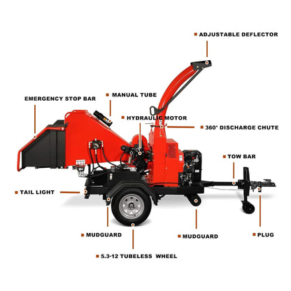 Heavy-Duty 7-Inch 750CC 25HP Hydraulic Feed Towable Electric Start Wood Chipper