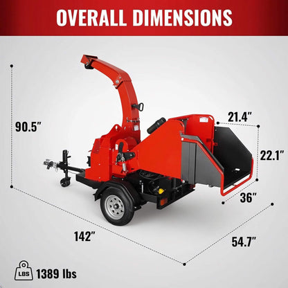 Heavy-Duty 7-Inch 750CC 25HP Hydraulic Feed Towable Electric Start Wood Chipper