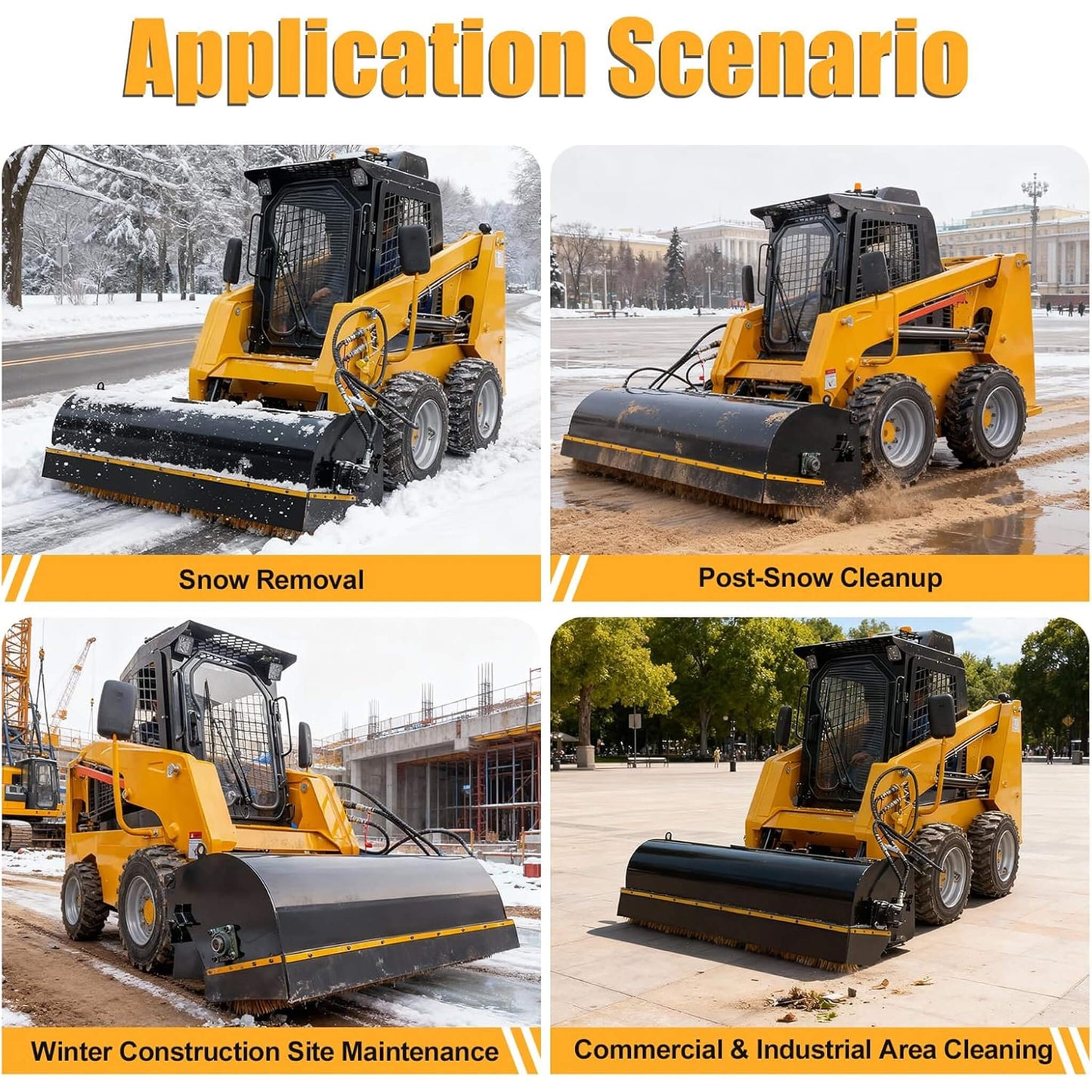 Heavy-Duty 72-Inch Industrial Skid Steer Sweeper Attachment