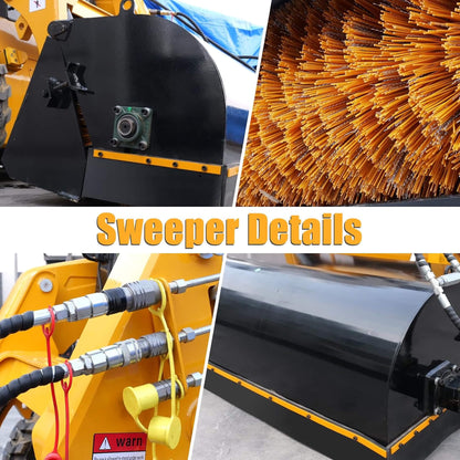 Heavy-Duty 72-Inch Industrial Skid Steer Sweeper Attachment