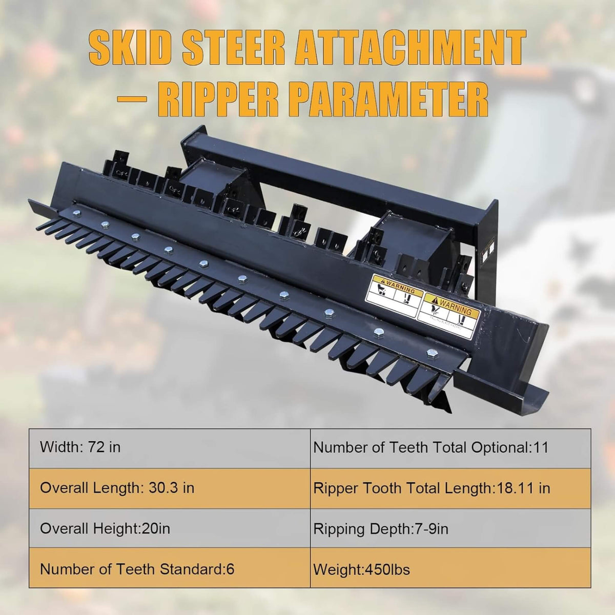 Heavy-Duty 72-Inch Leveler Ripper Scarifier Skid Steer Attachment