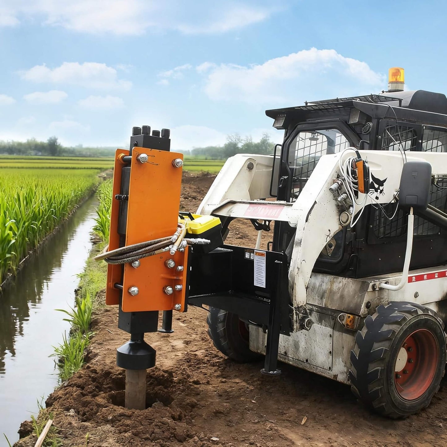 Heavy-Duty 750 FT-LB Hydraulic Skid Steer Pile Hammer Attachment