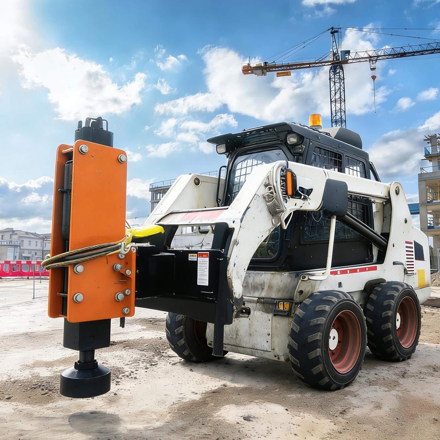 Heavy-Duty 750 FT-LB Hydraulic Skid Steer Pile Hammer Attachment