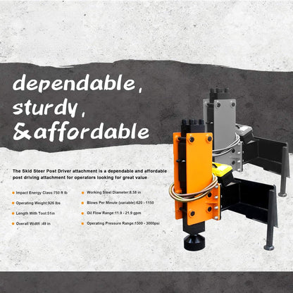 Heavy-Duty 750 FT-LB Hydraulic Skid Steer Pile Hammer Attachment