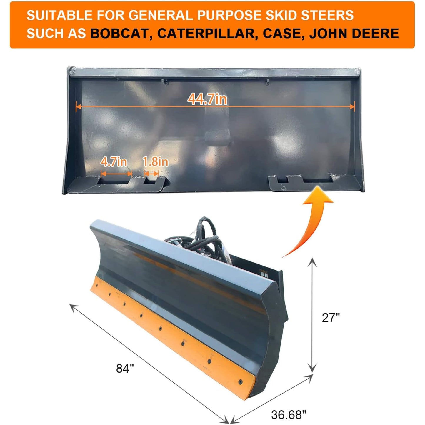 Heavy-Duty 84-Inch 6-Way Skid Steer Dozer Blade Attachment