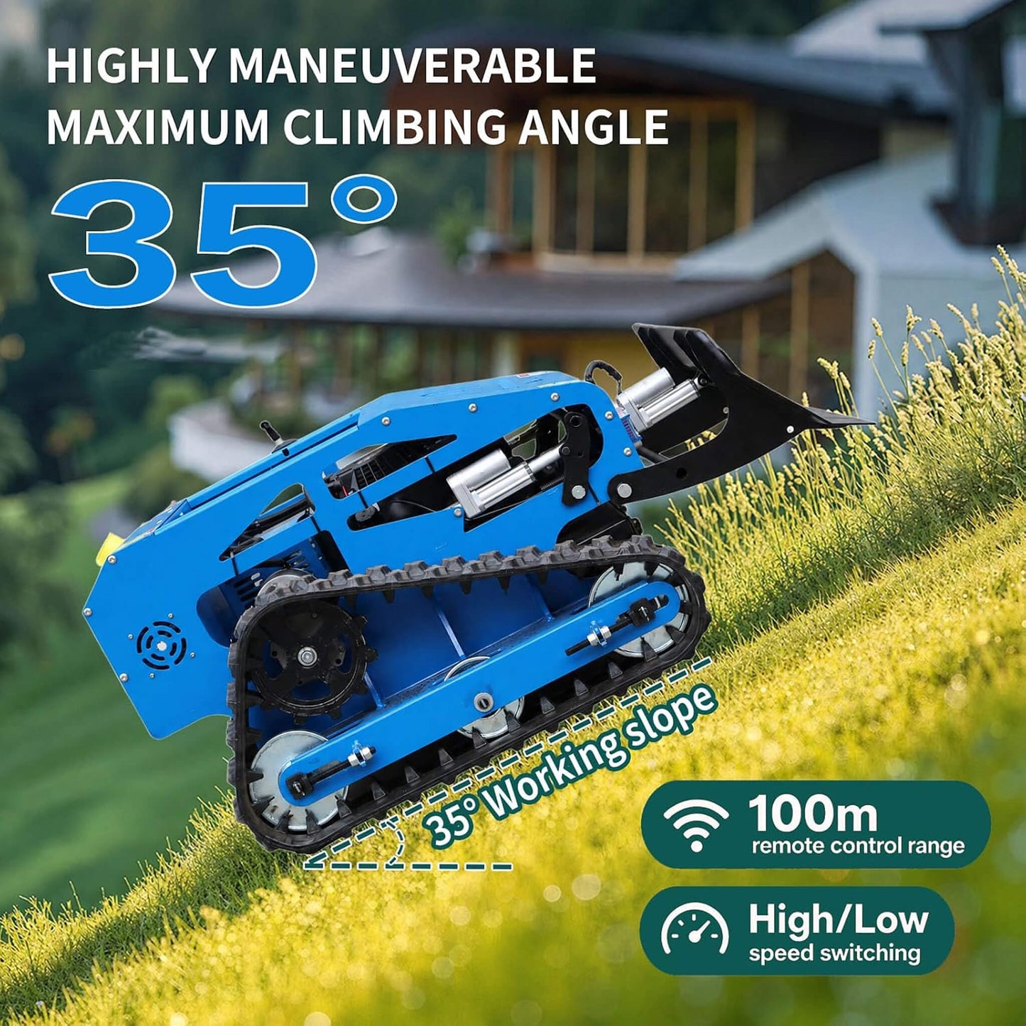 Heavy-Duty 9HP Remote-Controlled Track Gas Lawn Mower with Snow Plow