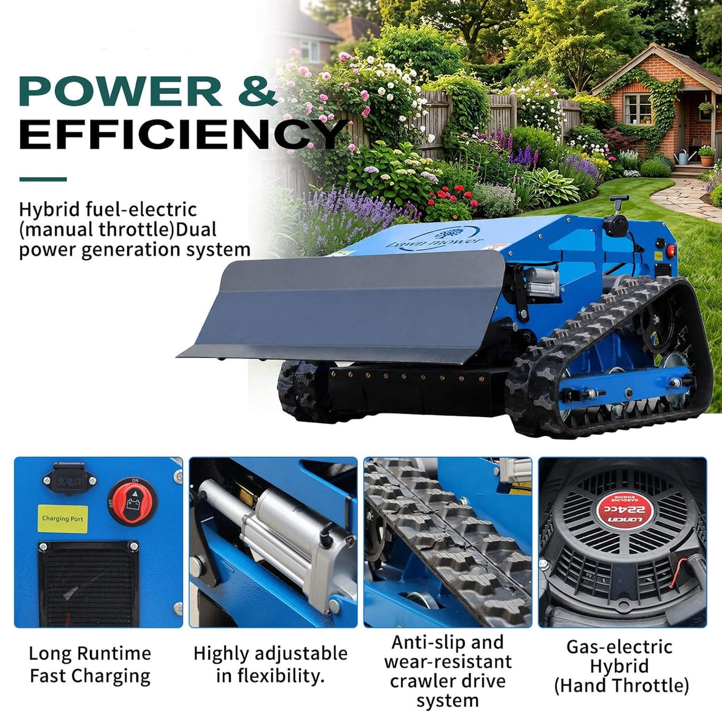 Heavy-Duty 9HP Remote-Controlled Track Gas Lawn Mower with Snow Plow