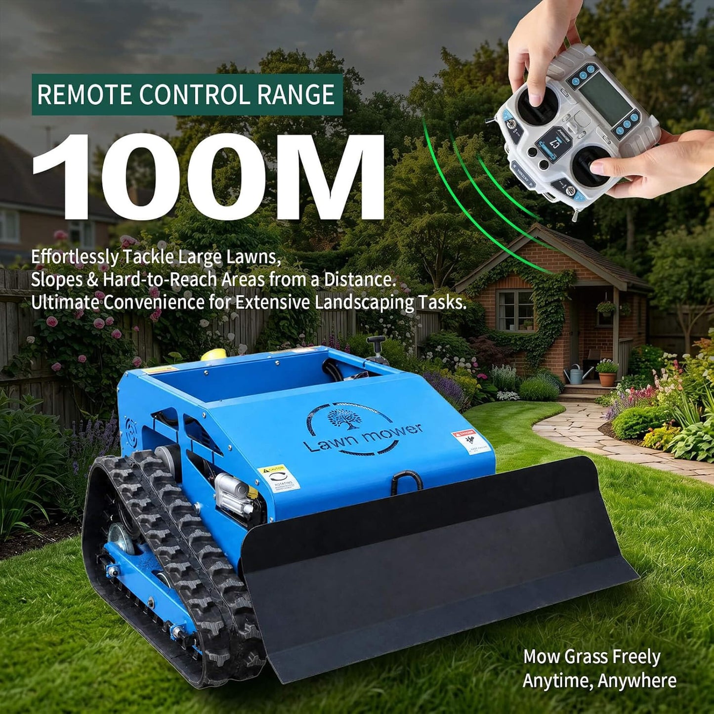 Heavy-Duty 9HP Remote-Controlled Track Gas Lawn Mower with Snow Plow