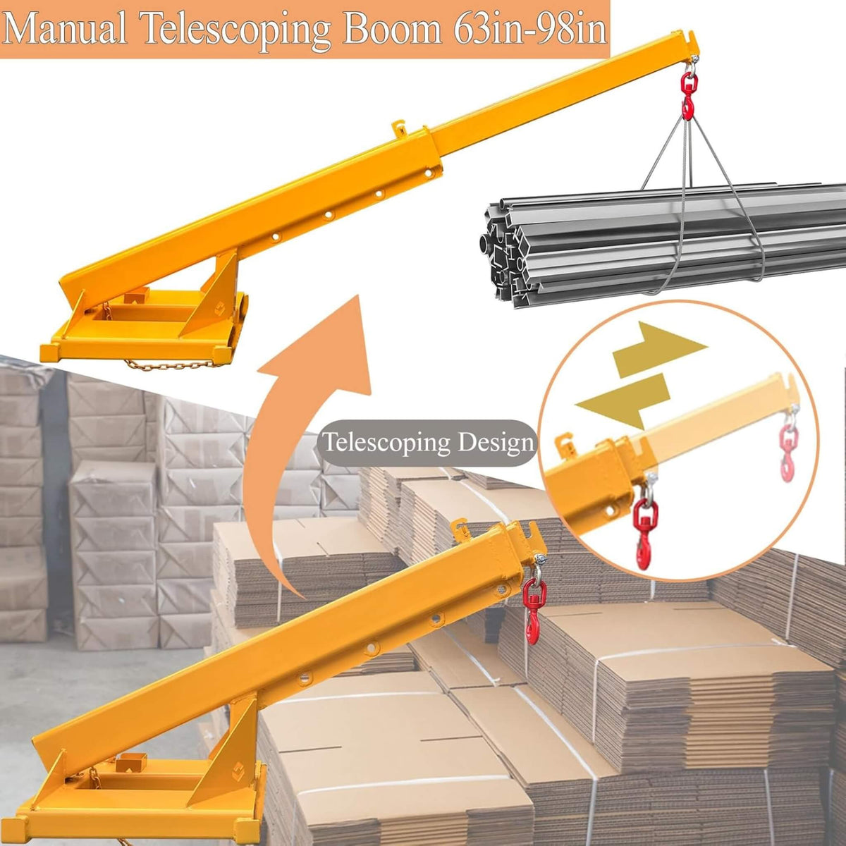 Heavy-Duty Adjustable Telescopic Forklift Jib Boom Crane