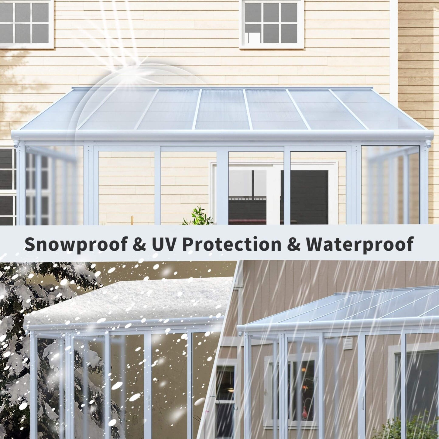10FT x 14FT Heavy-Duty All-Season Aluminum Alloy Patio Sunroom with 3 Lockable Sliding Doors