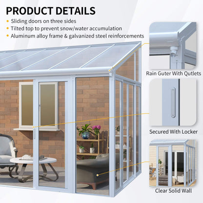 10FT x 14FT Heavy-Duty All-Season Aluminum Alloy Patio Sunroom with 3 Lockable Sliding Doors
