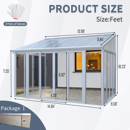 10FT x 14FT Heavy-Duty All-Season Aluminum Alloy Patio Sunroom with 3 Lockable Sliding Doors