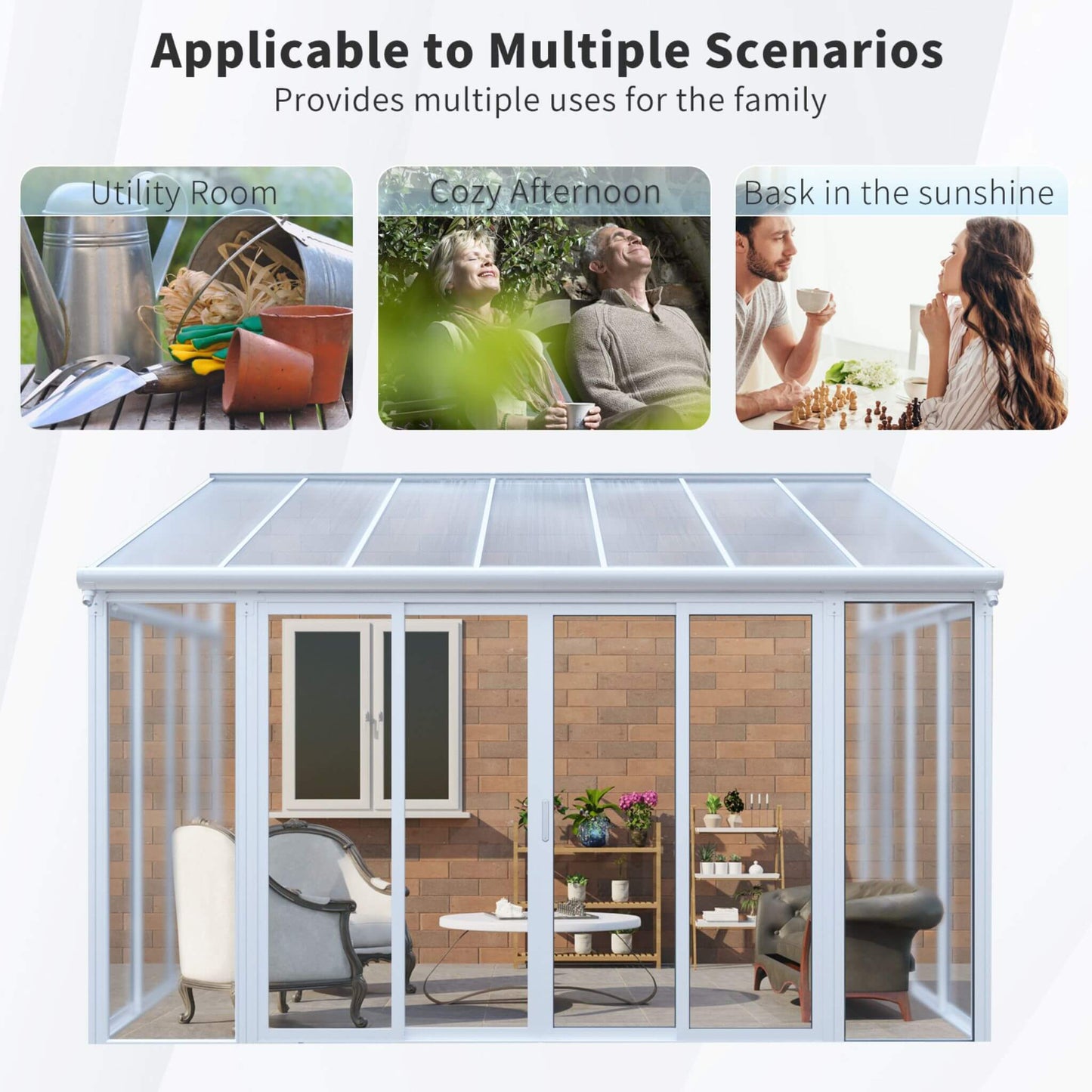 10FT x 14FT Heavy-Duty All-Season Aluminum Alloy Patio Sunroom with 3 Lockable Sliding Doors