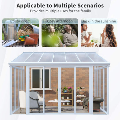 10FT x 14FT Heavy-Duty All-Season Aluminum Alloy Patio Sunroom with 3 Lockable Sliding Doors