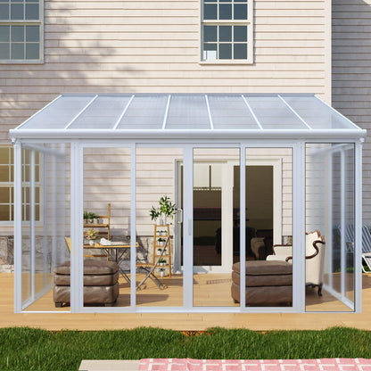 10FT x 14FT Heavy-Duty All-Season Aluminum Alloy Patio Sunroom with 3 Lockable Sliding Doors