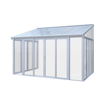 10FT x 14FT Heavy-Duty All-Season Aluminum Alloy Patio Sunroom with 3 Lockable Sliding Doors