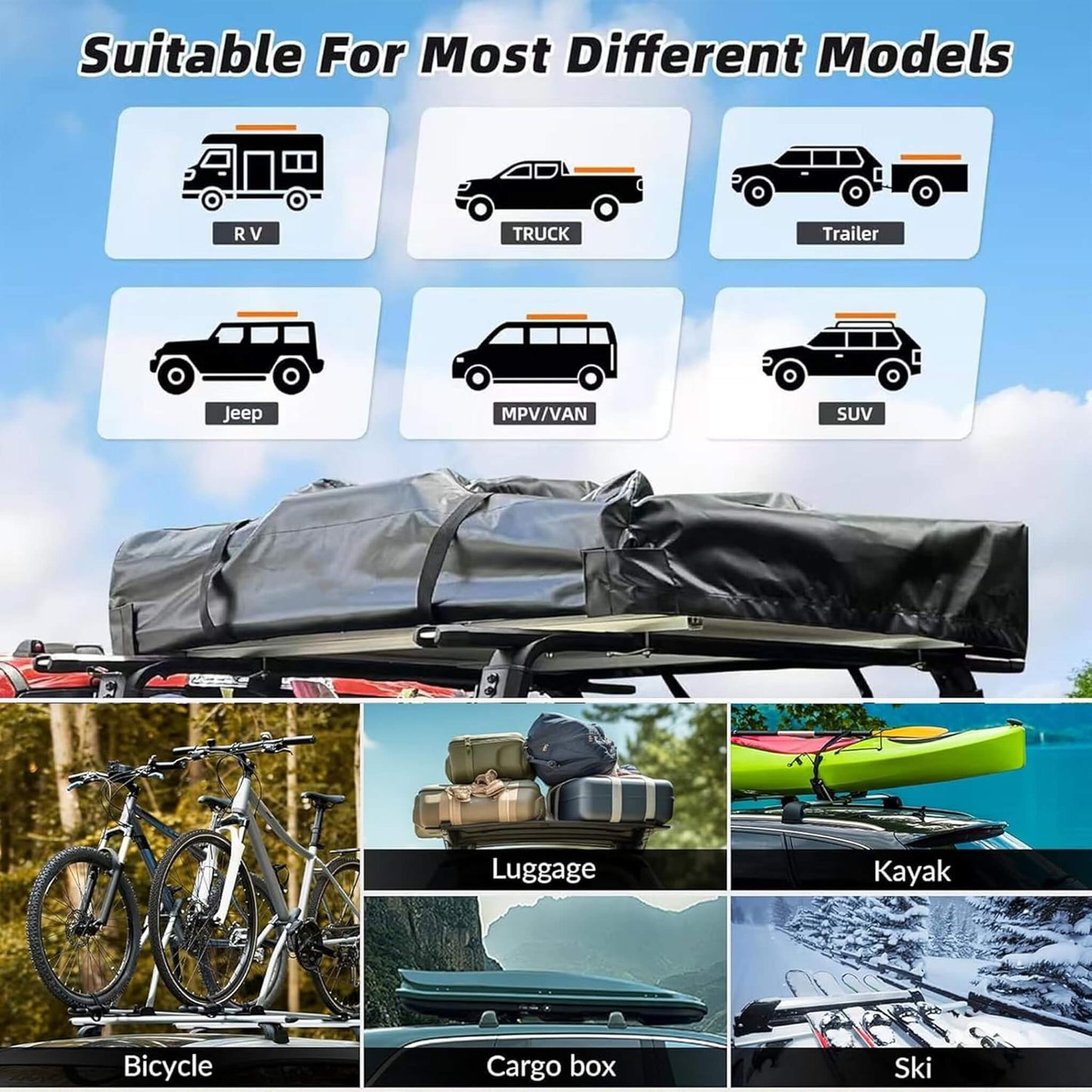 Trailora Ridge Heavy-Duty Aluminum Hard-Shell Rooftop Tent with Ladder, LED Lighting, and Memory Foam Mattress