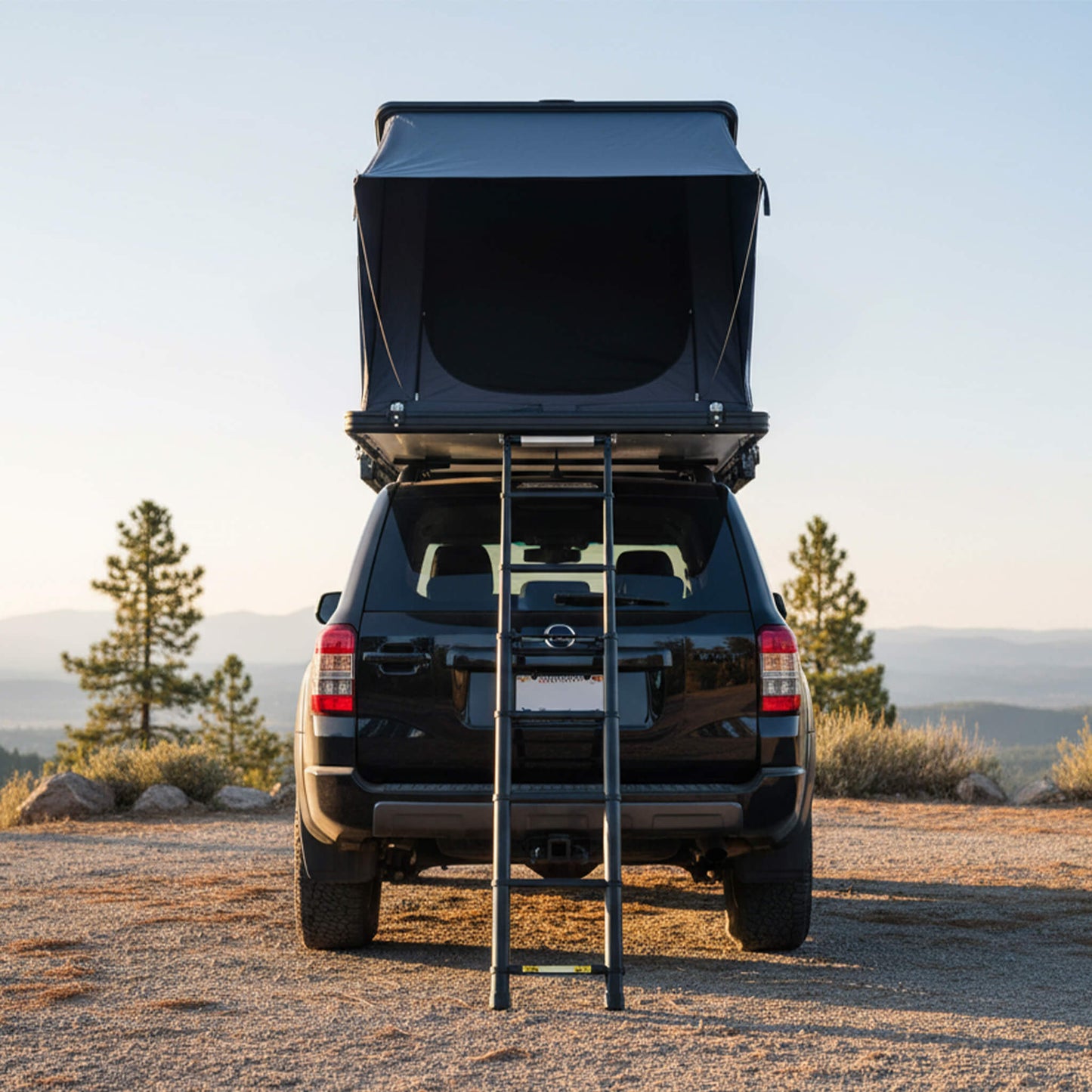 Trailora Ridge Heavy-Duty Aluminum Hard-Shell Rooftop Tent with Ladder, LED Lighting, and Memory Foam Mattress