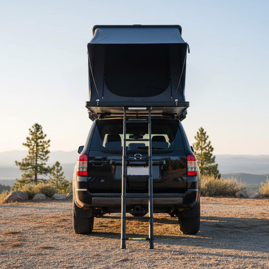 Trailora Ridge Heavy-Duty Aluminum Hard-Shell Rooftop Tent with Ladder, LED Lighting, and Memory Foam Mattress