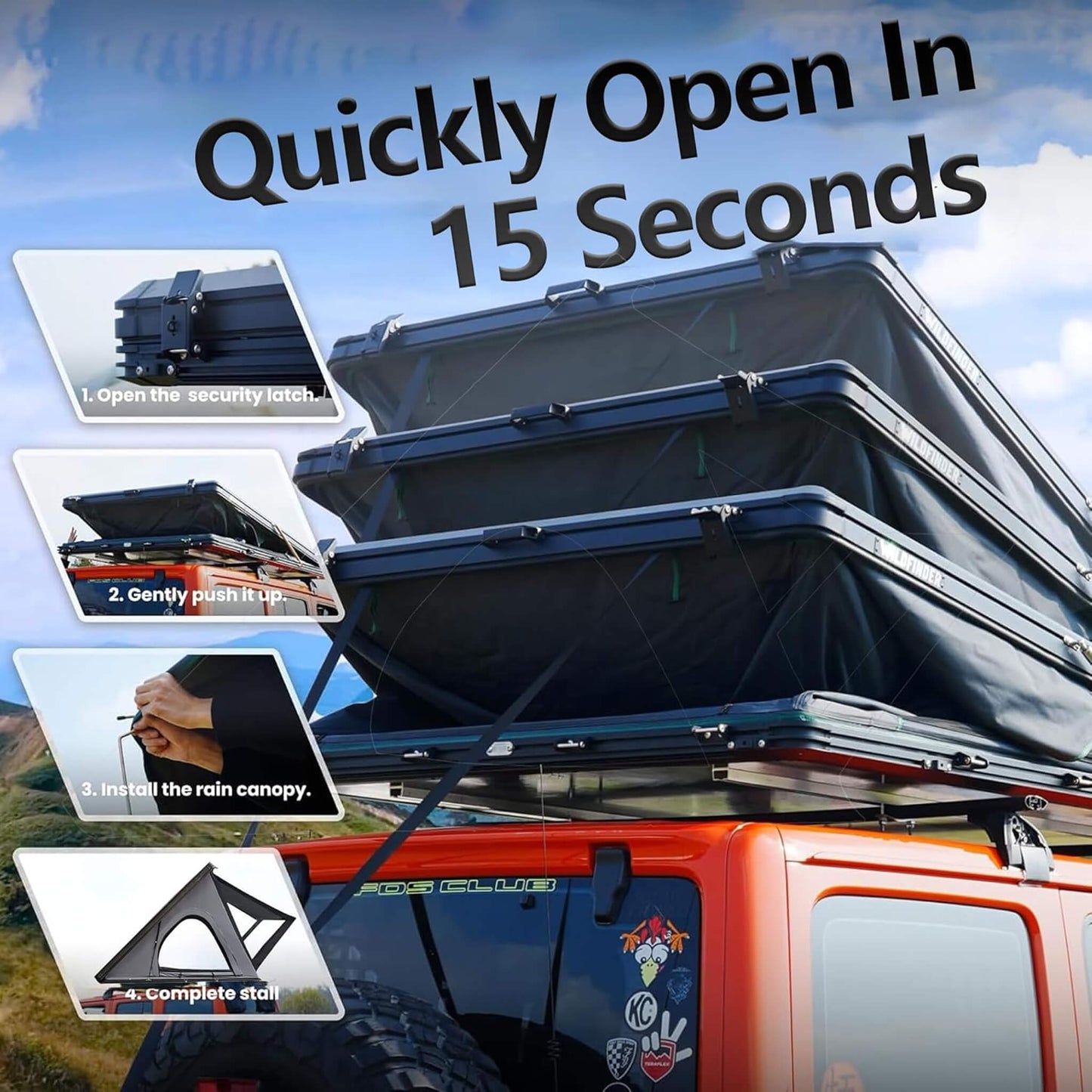 Trailora Ridge Heavy-Duty Aluminum Hard-Shell Rooftop Tent with Ladder, LED Lighting, and Memory Foam Mattress