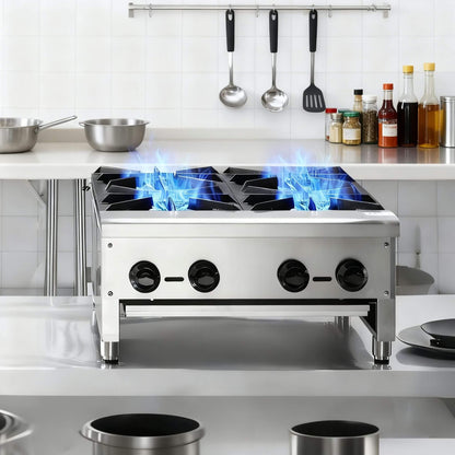 Heavy-Duty Commercial 112K BTU 4-Burner Stainless Steel Gas Stove Hot Plate