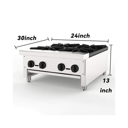 Heavy-Duty Commercial 112K BTU 4-Burner Stainless Steel Gas Stove Hot Plate