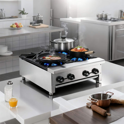 Heavy-Duty Commercial 112K BTU 4-Burner Stainless Steel Gas Stove Hot Plate