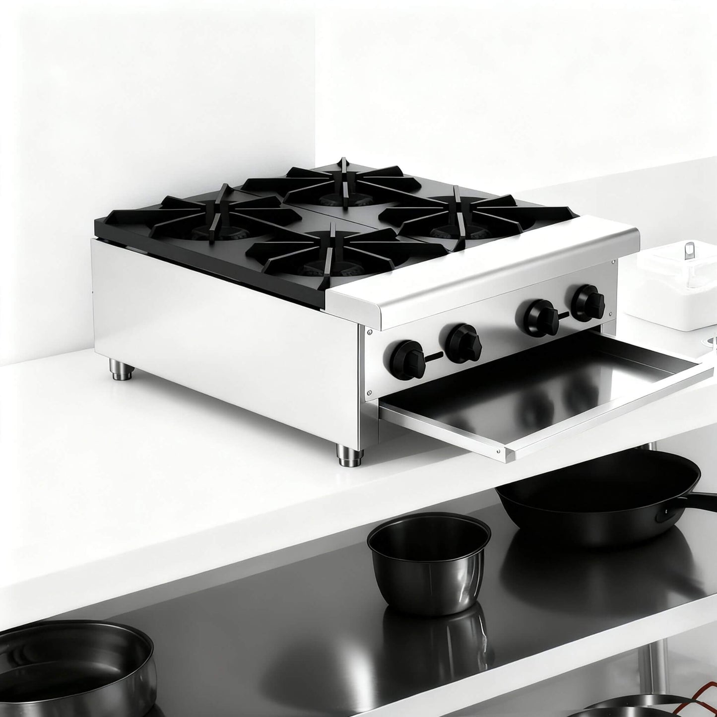 Heavy-Duty Commercial 112K BTU 4-Burner Stainless Steel Gas Stove Hot Plate
