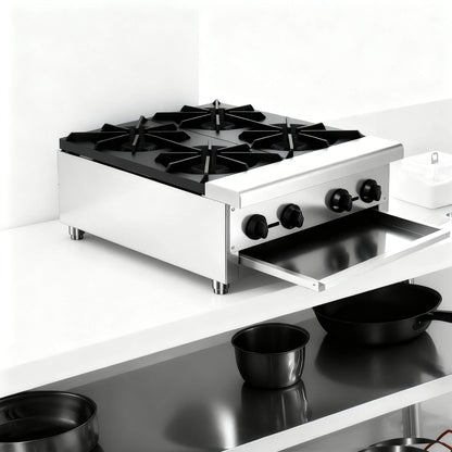Heavy-Duty Commercial 112K BTU 4-Burner Stainless Steel Gas Stove Hot Plate