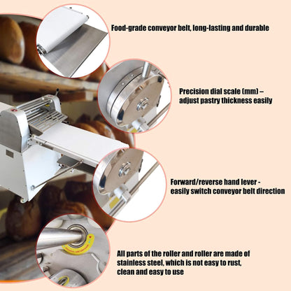 Heavy-Duty Commercial 220V Electric Dough Sheeter Machine with Adjustable Thickness