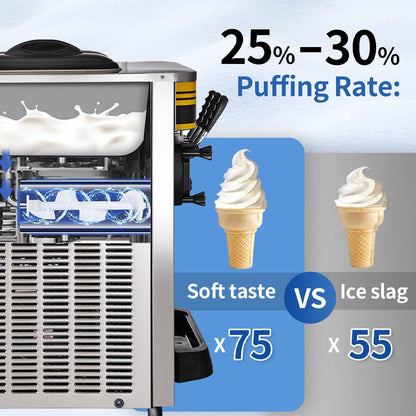 Heavy-Duty Commercial 3 Flavor Countertop Soft Serve Ice Cream Maker Machine 2350W