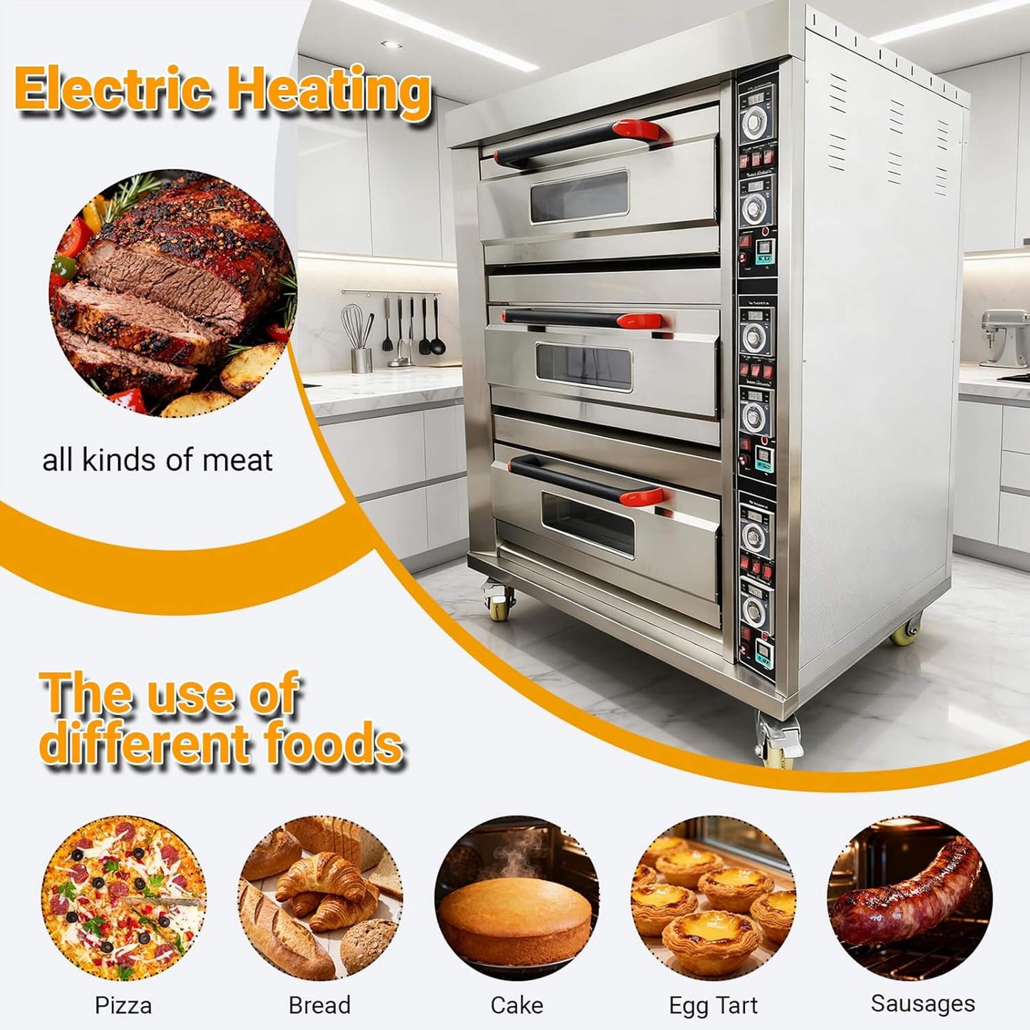Heavy Duty Commercial Triple Deck 220V 19.8KW Electric Pizza Oven